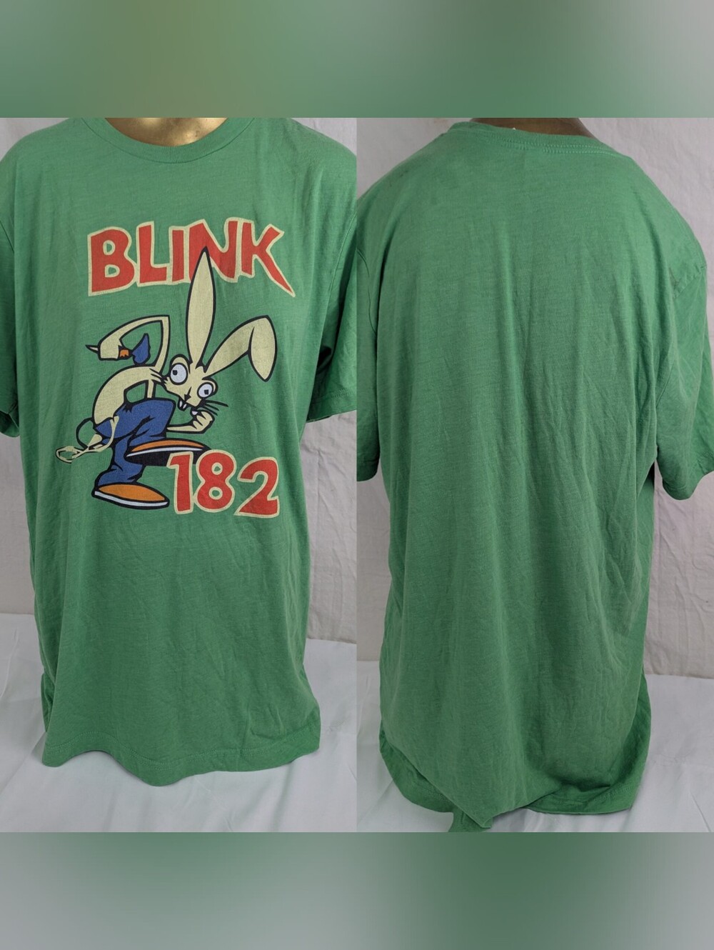 Blink 182 Men's Green Band Tee With Rabbit Graphic On Front Large